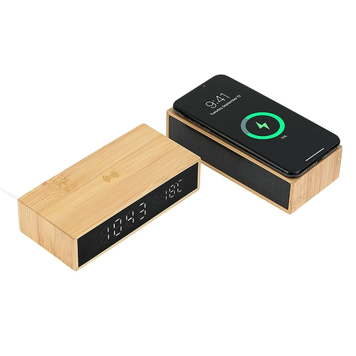 7320 BAMBU Wireless Mobil Şarj Cihazı ve Bambu Dijital Masa Saati