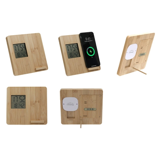 7310 BAMBU Masaüstü Bambu Saat Wireless Mobil Şarj Cihazı