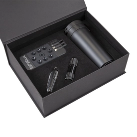 5067 Siyah - Siyah Mug Çakı & Fener & Powerbank & Termos Set