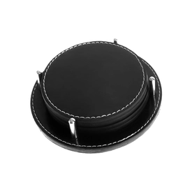 5879 Siyah Deri Bardak Altlığı 4LÜ SET