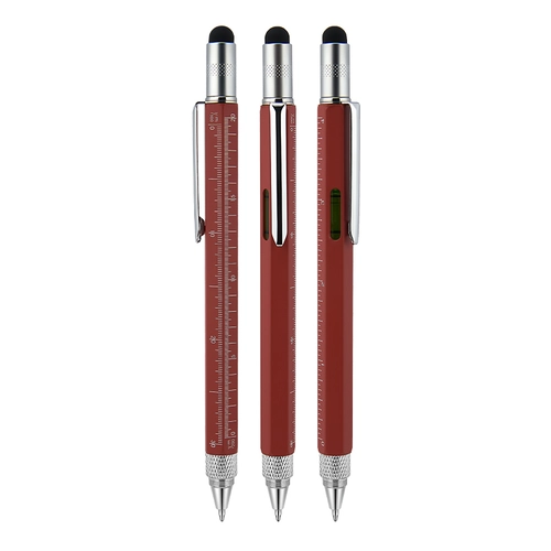 652 Kırmızı Metal Su Terazili - Tornavidalı Touchpen Kalem