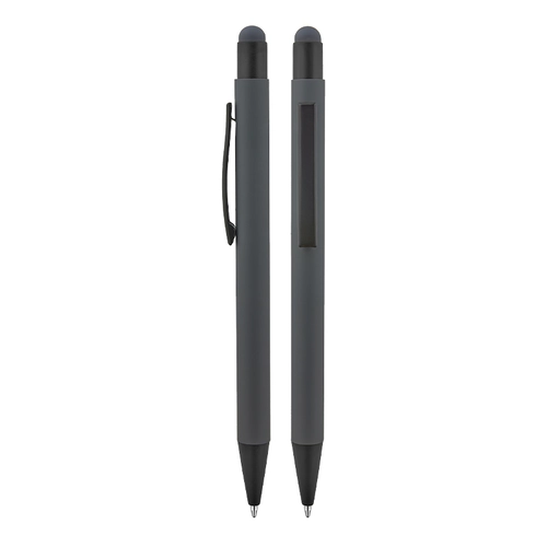 1027 Füme Metal Tükenmez Touchpen Rubber Gövde Kalem