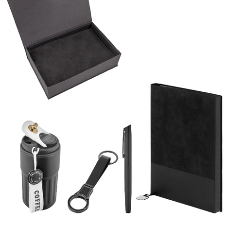 5079 Siyah Kalem & Defter & Anahtarlık & Termos Set