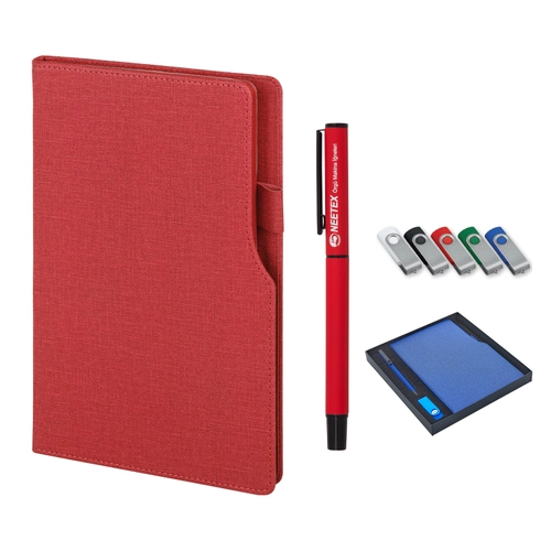 2320-K Kırmızı Defter & Kalem & Usb Set