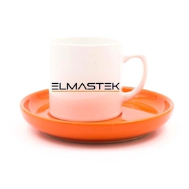 Seramik Turuncu Altlıklı Kahve Fincanı