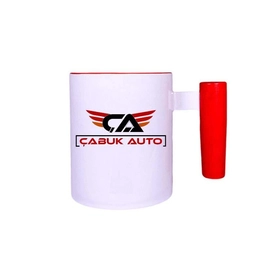 İçi ve Ahşap Kulbu Kırmızı Seramik Kupa