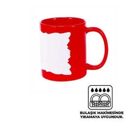 Kırmızı Dekoratif Alanlı Seramik Kupa