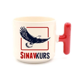 Kırmızı Kulplu Seramik Latte Fincanı