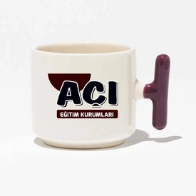 Lila Kulplu Seramik Latte Fincanı