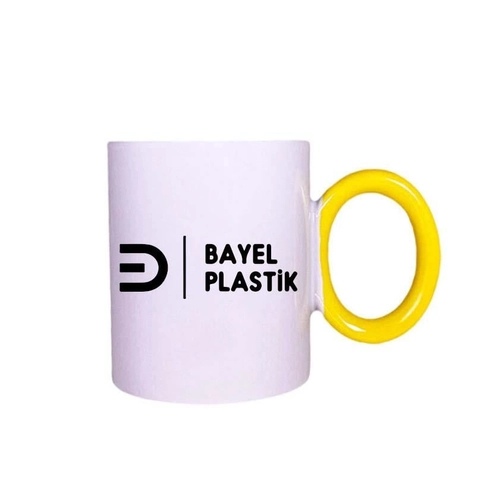 Yuvarlak Sarı Kulplu Seramik Kupa