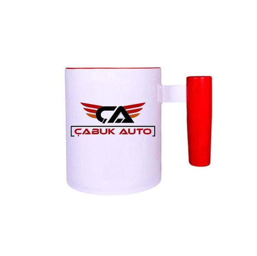 İçi ve Ahşap Kulbu Kırmızı Seramik Kupa