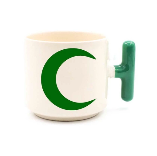 Koyu Yeşil Kulplu Seramik Latte Fincanı